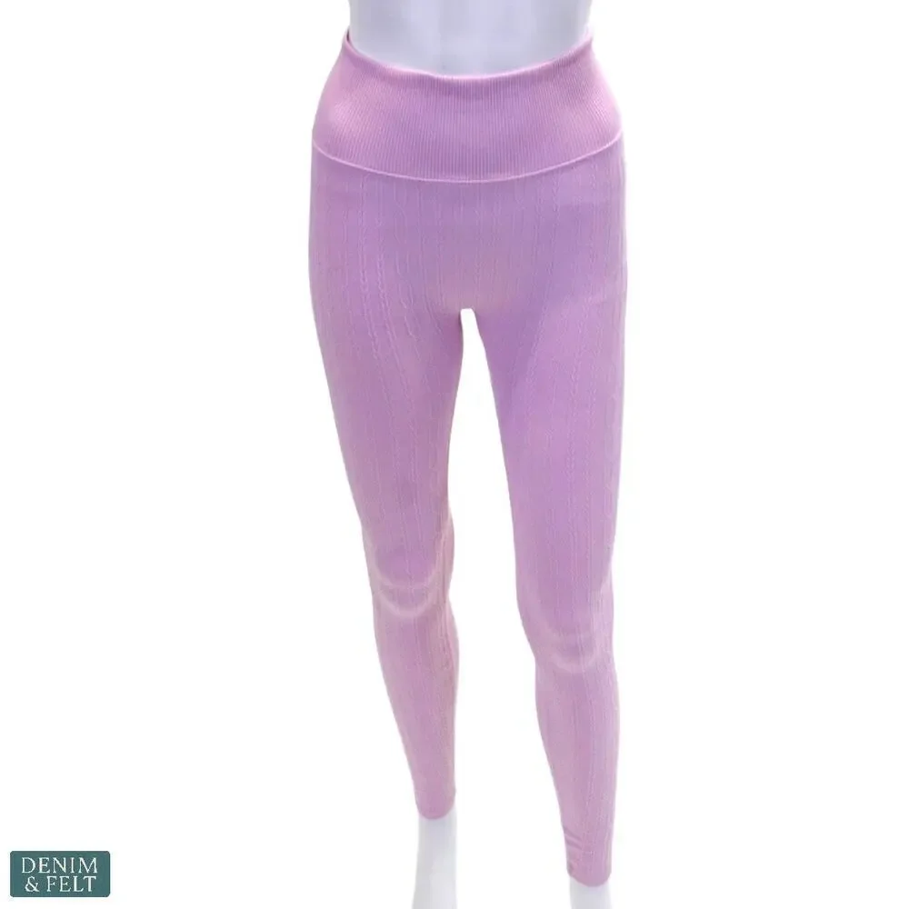 Alo Yoga‎ Seamless Cable Knit Bra & High-Waist Legging Set Sugarplum Pink Small